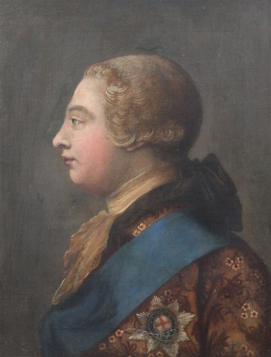 18th century English School Portrait of George III, 18 x 14in.